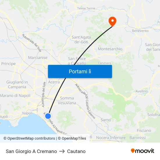 San Giorgio A Cremano to Cautano map