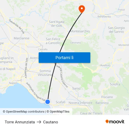 Torre Annunziata to Cautano map