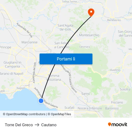Torre Del Greco to Cautano map