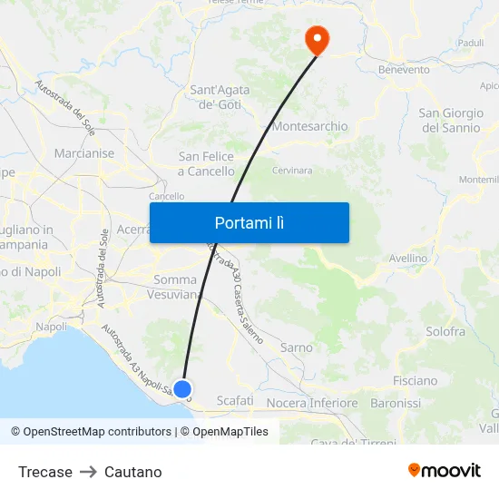 Trecase to Cautano map