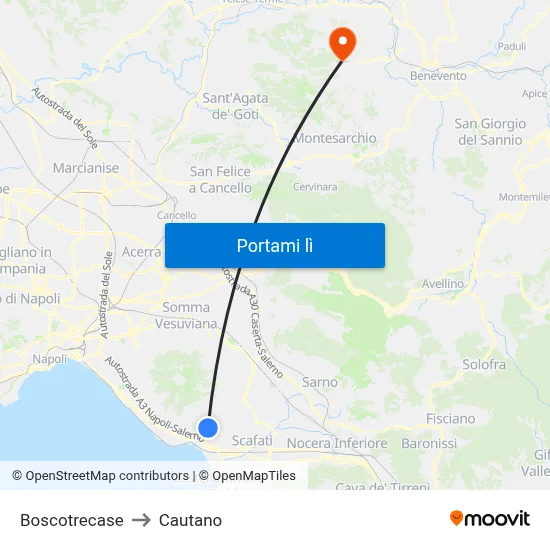 Boscotrecase to Cautano map