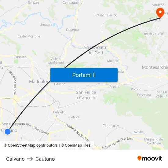 Caivano to Cautano map