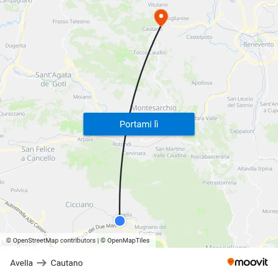 Avella to Cautano map