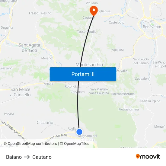 Baiano to Cautano map