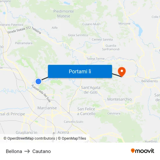 Bellona to Cautano map