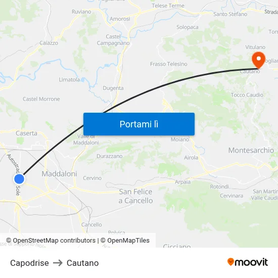 Capodrise to Cautano map