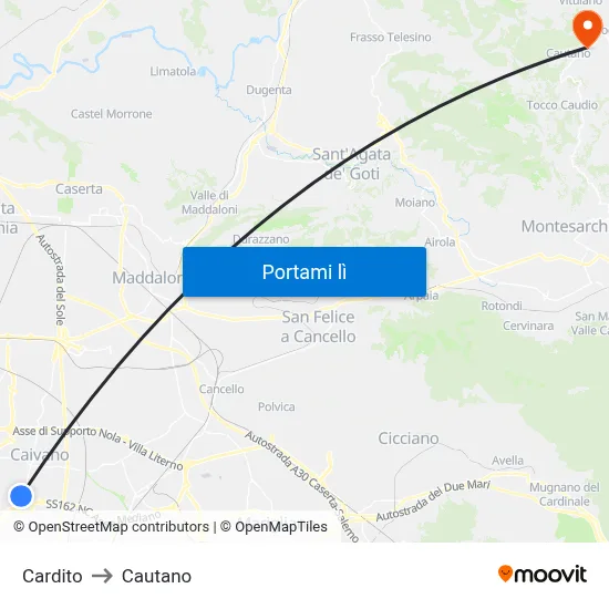 Cardito to Cautano map
