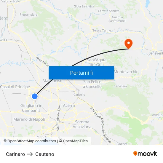 Carinaro to Cautano map