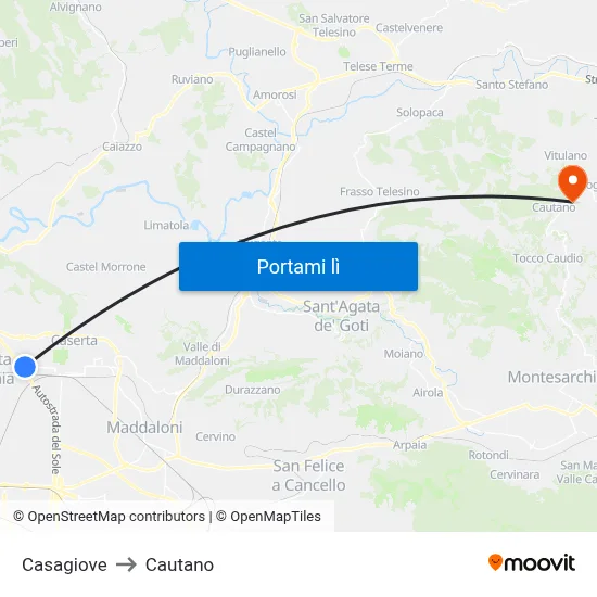 Casagiove to Cautano map