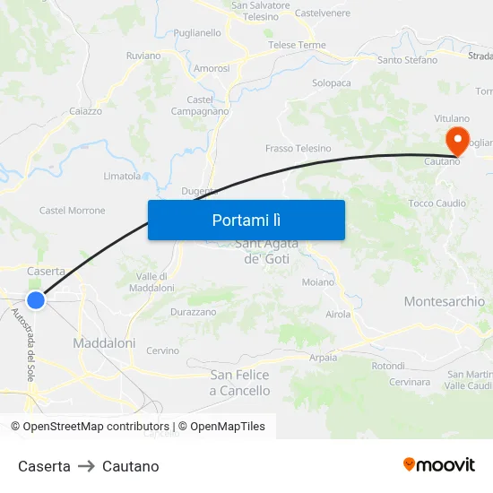 Caserta to Cautano map