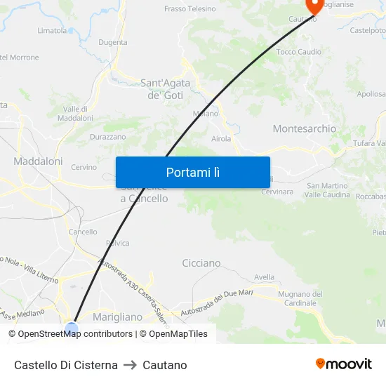Castello Di Cisterna to Cautano map