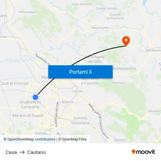 Cesa to Cautano map