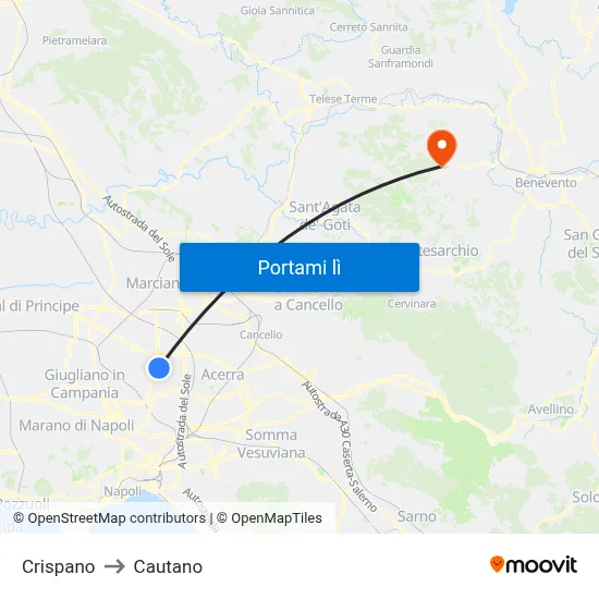 Crispano to Cautano map