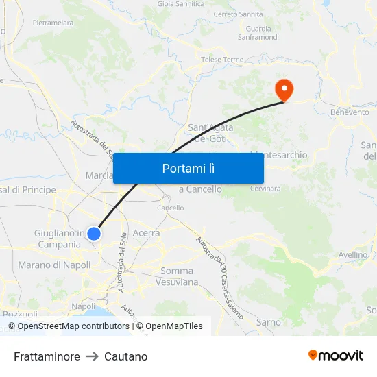 Frattaminore to Cautano map