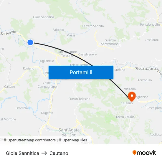 Gioia Sannitica to Cautano map