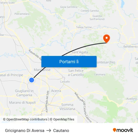 Gricignano Di Aversa to Cautano map