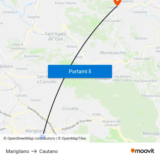 Marigliano to Cautano map
