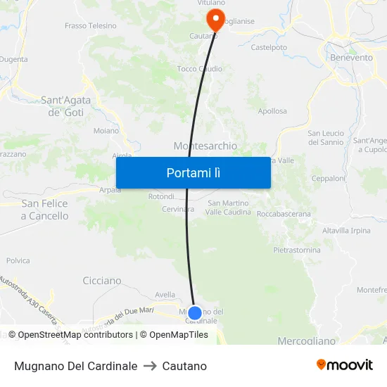 Mugnano Del Cardinale to Cautano map
