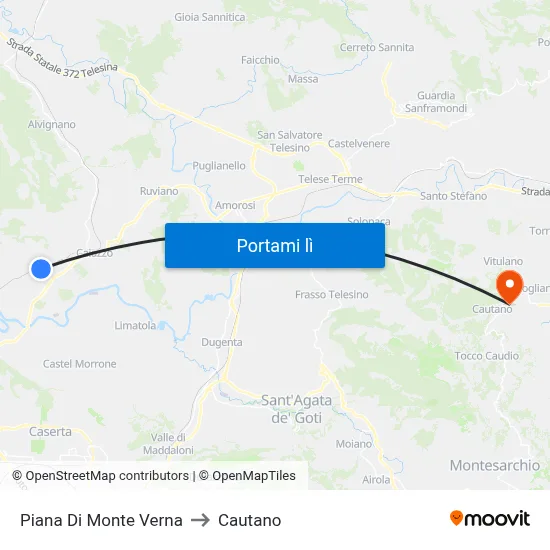 Piana Di Monte Verna to Cautano map