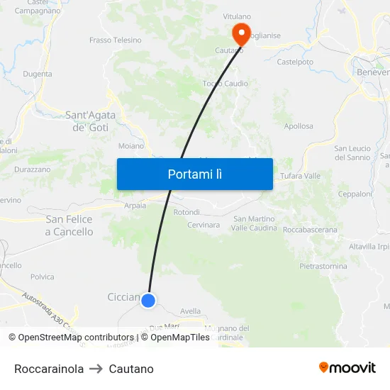 Roccarainola to Cautano map
