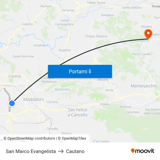 San Marco Evangelista to Cautano map