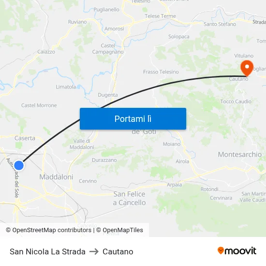 San Nicola La Strada to Cautano map