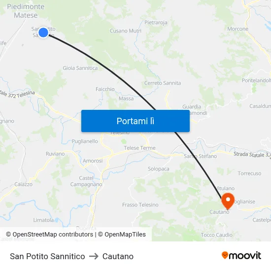 San Potito Sannitico to Cautano map