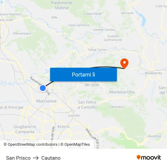 San Prisco to Cautano map