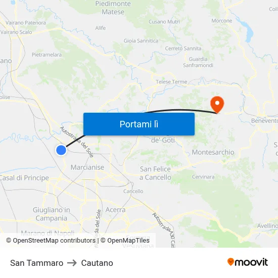 San Tammaro to Cautano map