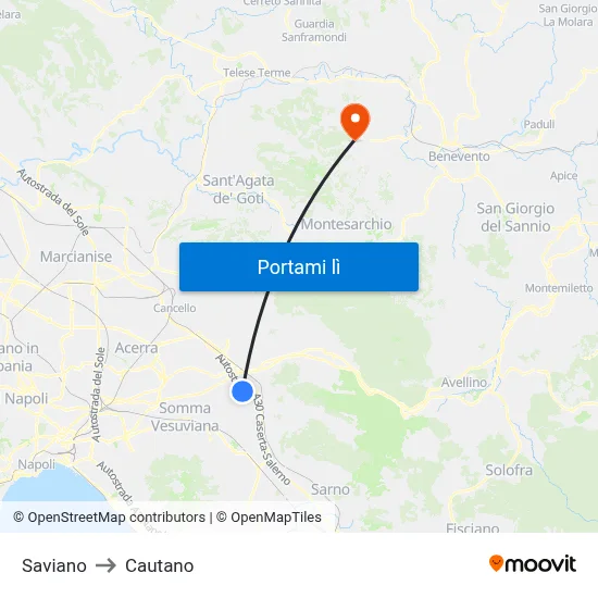 Saviano to Cautano map