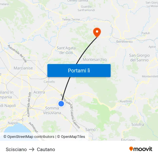 Scisciano to Cautano map