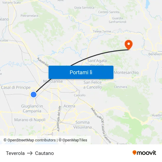 Teverola to Cautano map