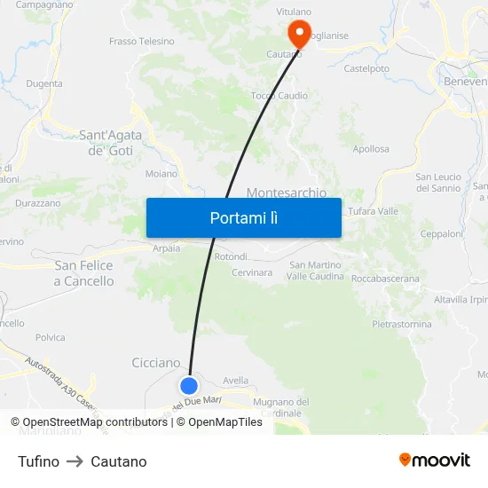 Tufino to Cautano map