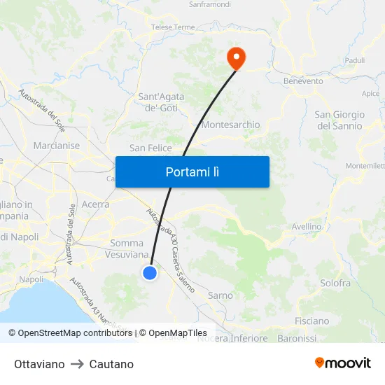 Ottaviano to Cautano map