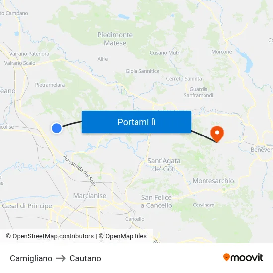 Camigliano to Cautano map