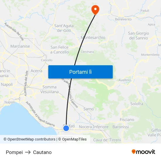 Pompei to Cautano map