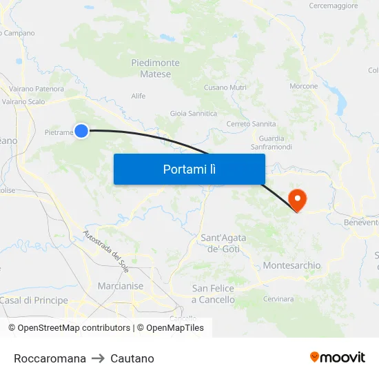 Roccaromana to Cautano map