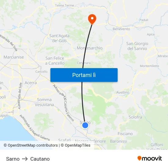 Sarno to Cautano map
