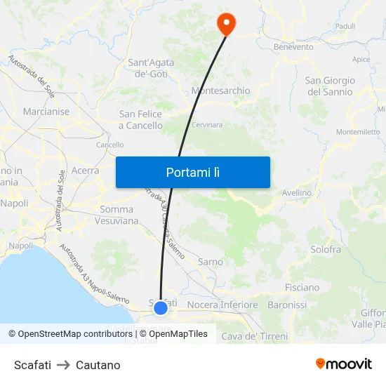 Scafati to Cautano map