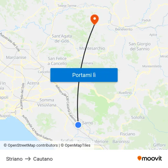 Striano to Cautano map