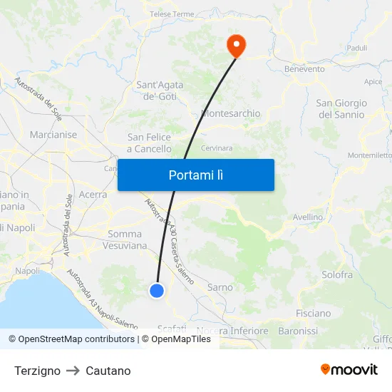 Terzigno to Cautano map