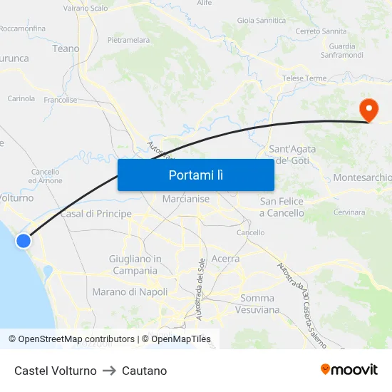 Castel Volturno to Cautano map