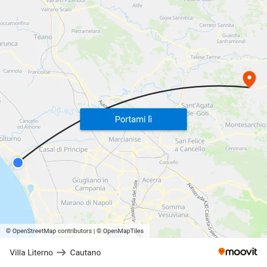 Villa Literno to Cautano map