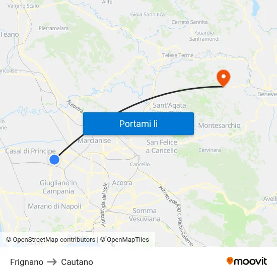 Frignano to Cautano map