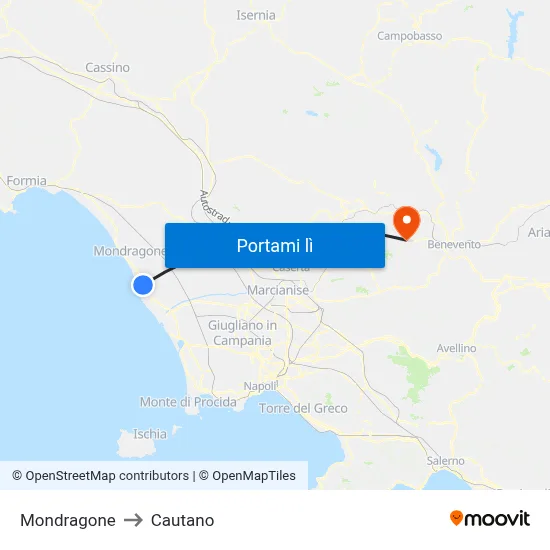 Mondragone to Cautano map