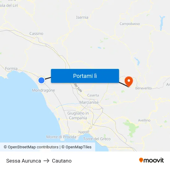 Sessa Aurunca to Cautano map