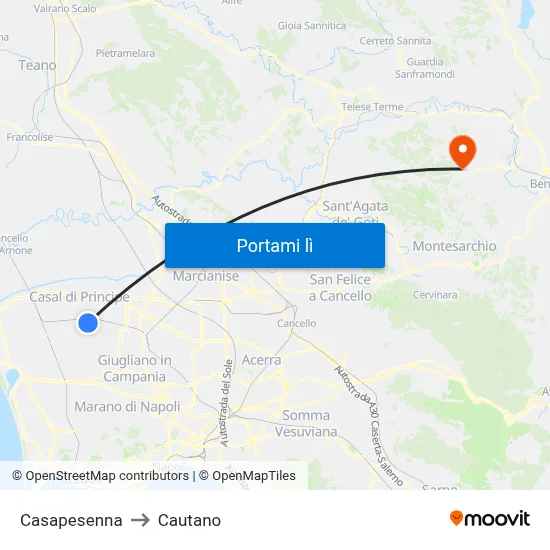 Casapesenna to Cautano map
