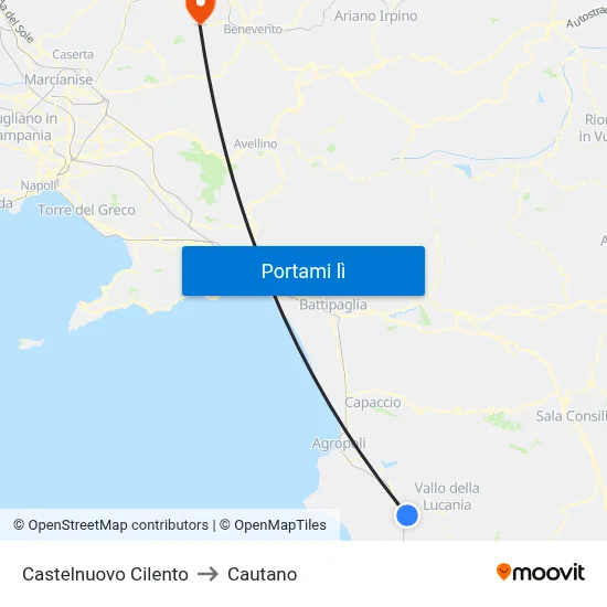 Castelnuovo Cilento to Cautano map