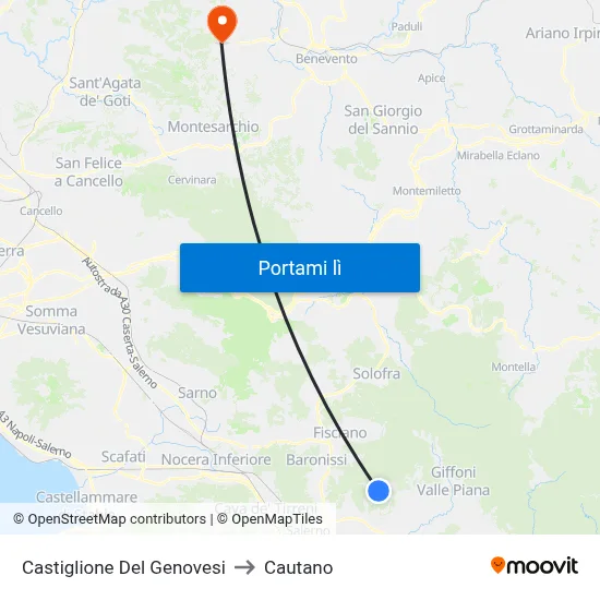 Castiglione Del Genovesi to Cautano map