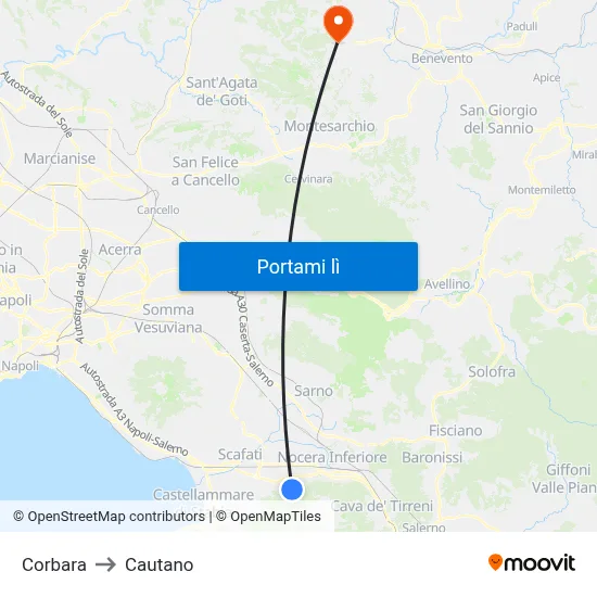 Corbara to Cautano map